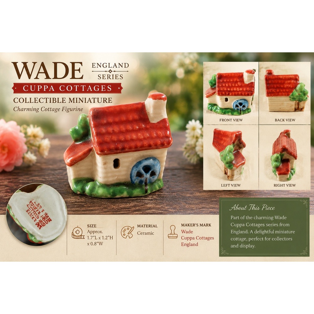 Vintage Occupied Japan Miniature Ceramic Waterwheel Cottage Figurine Red Roof